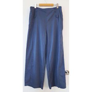 Wide Leg, Vintage Silhouette High Rise Button Front Lightweight Trousers Blue L